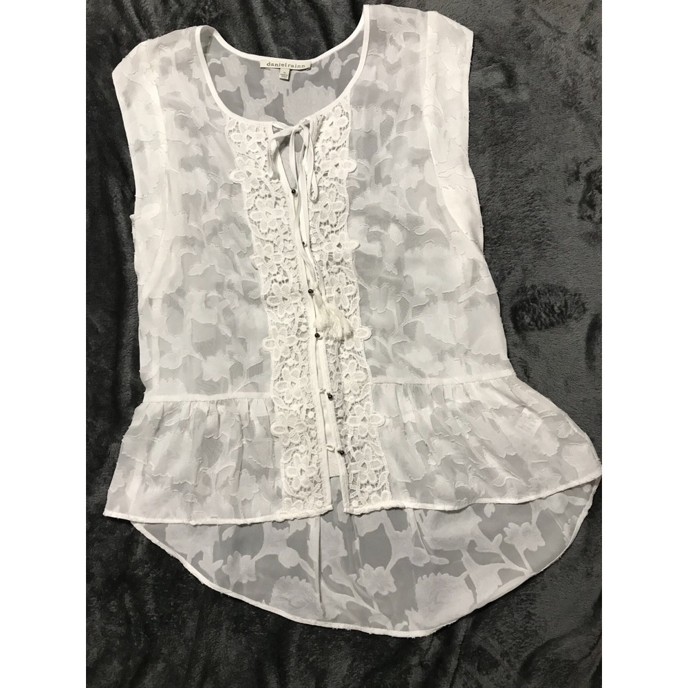 Flowy White Lace/Button Up Peplum Top